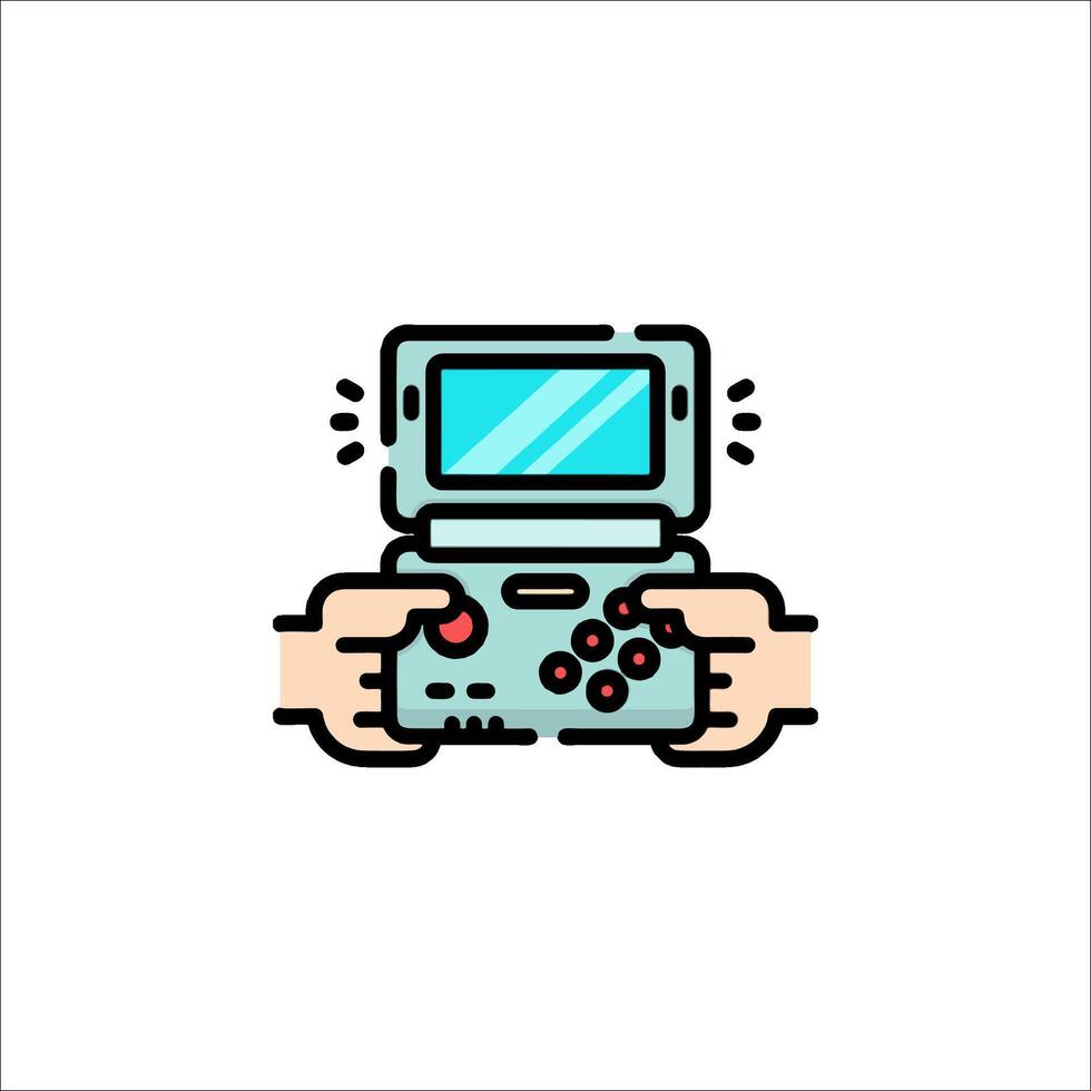A hand holding a game console icon vector