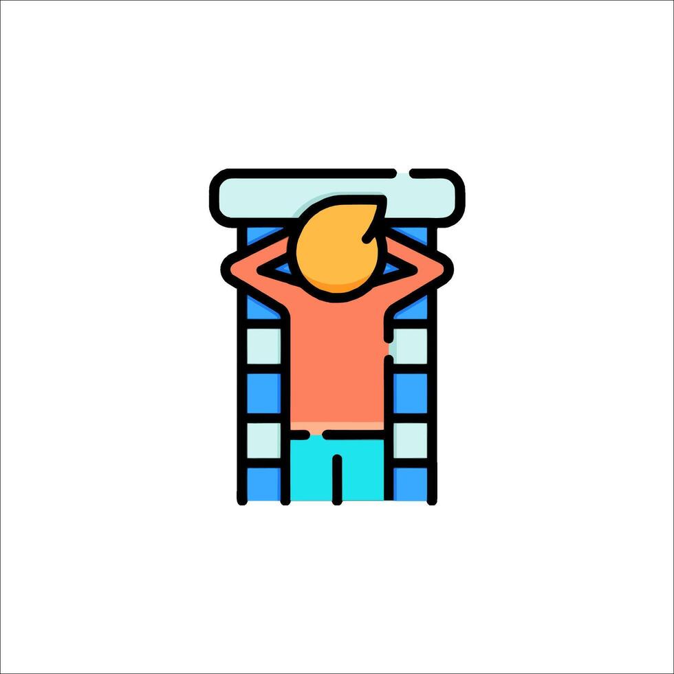 A man is standing in front of a door with a ladder on top vector