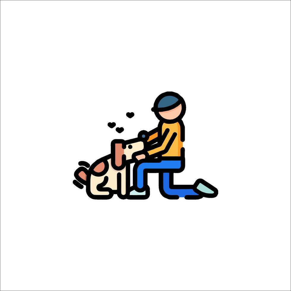 A man is petting a dog in a line style vector