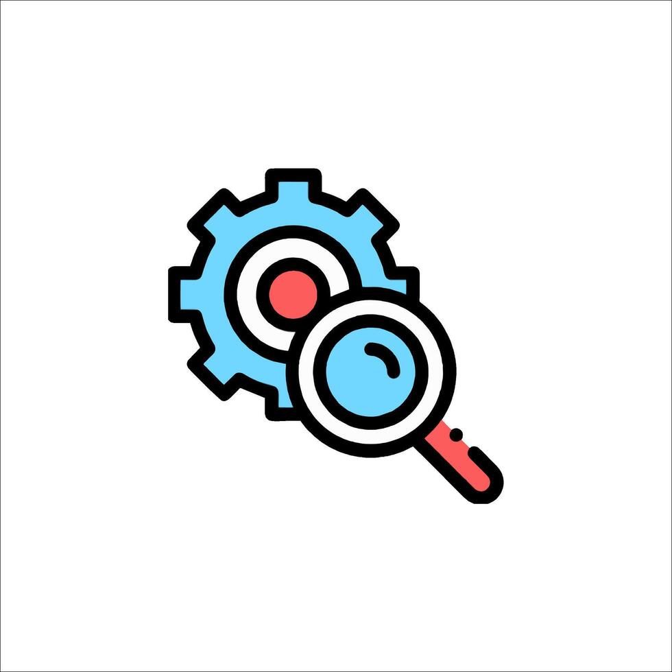 A magnifying glass and gear icon vector