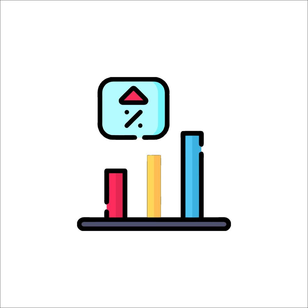 A colorful icon of a bar chart with a graph vector