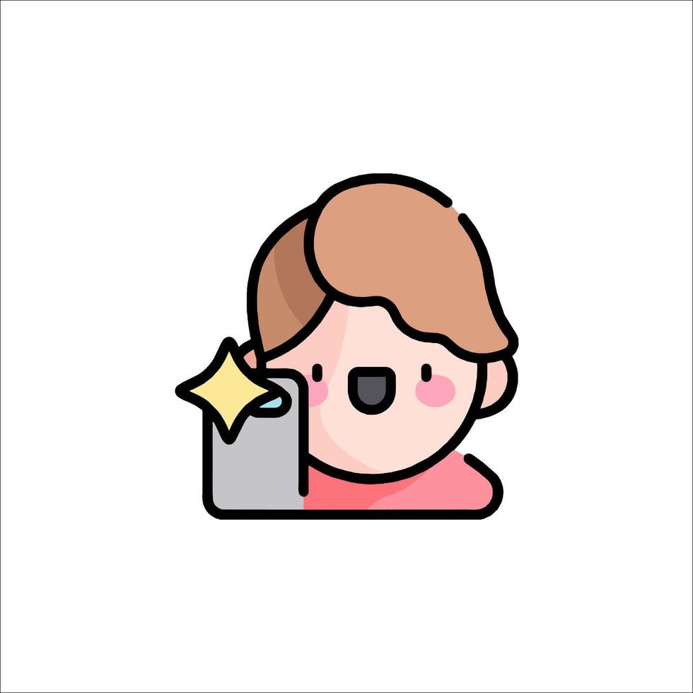 A girl holding a phone with a star on it vector