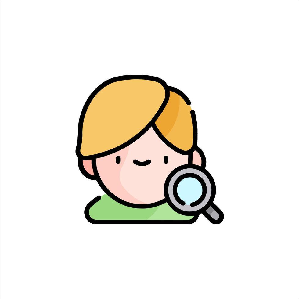 A cartoon boy looking through a magnifying glass vector