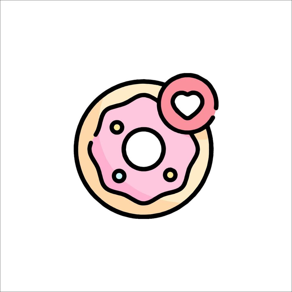 A donut with a heart on it is shown in a flat style vector