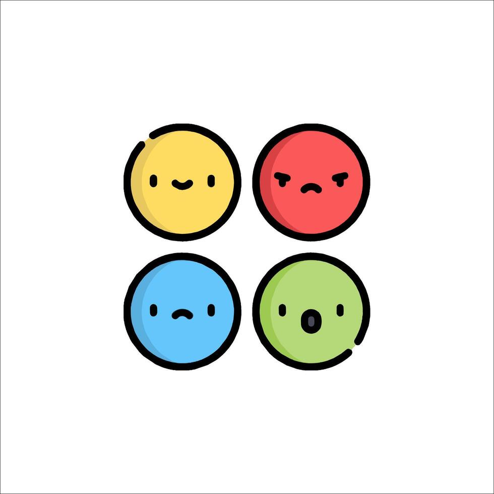 Four colorful circles with different emotions on them vector