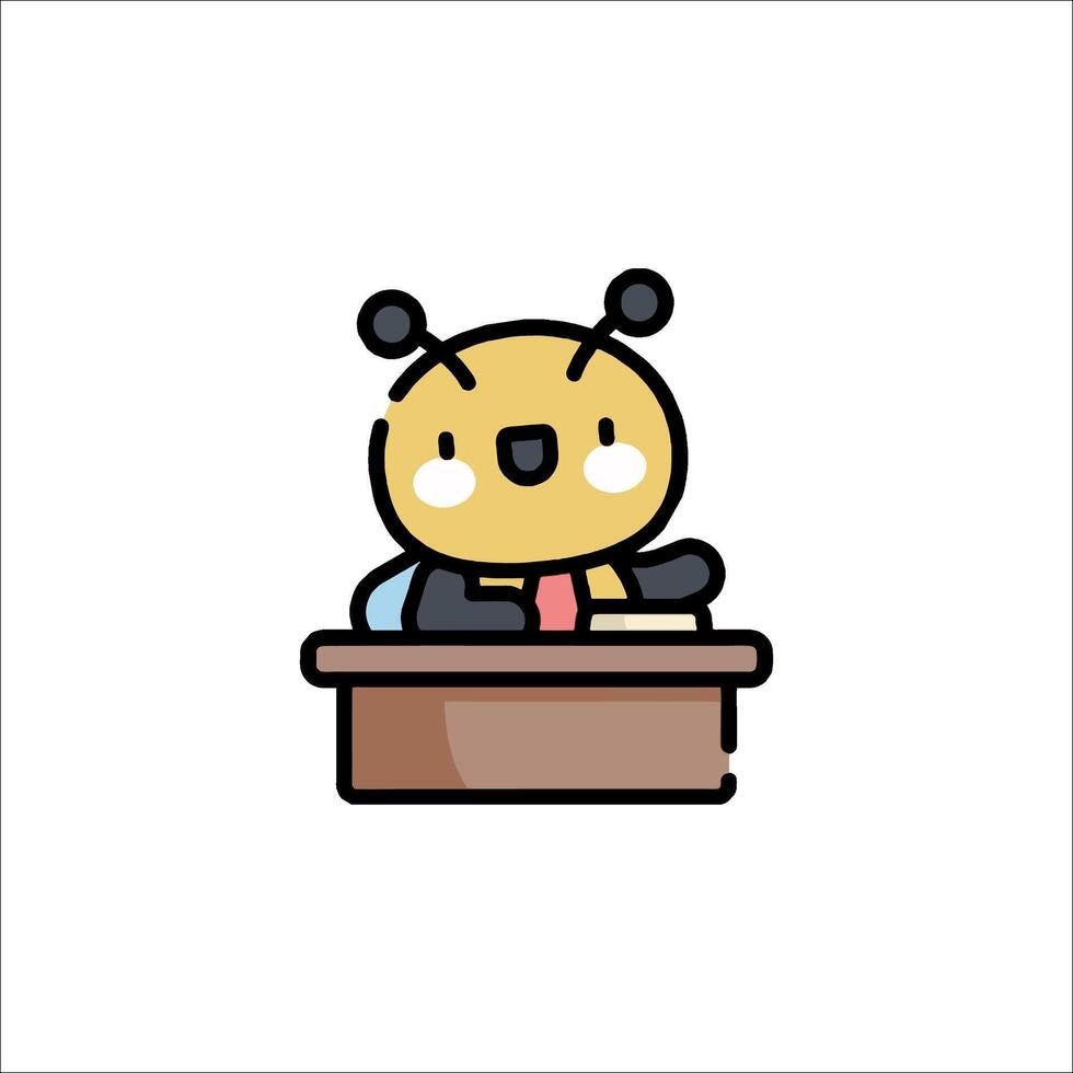 A cartoon bee sitting at a desk with a book vector
