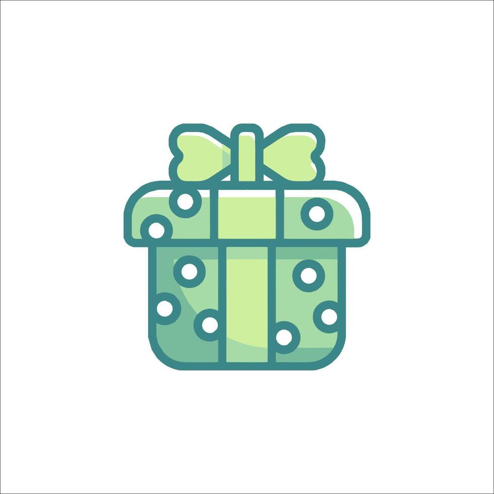 Green gift box icon with bow and polka dots vector