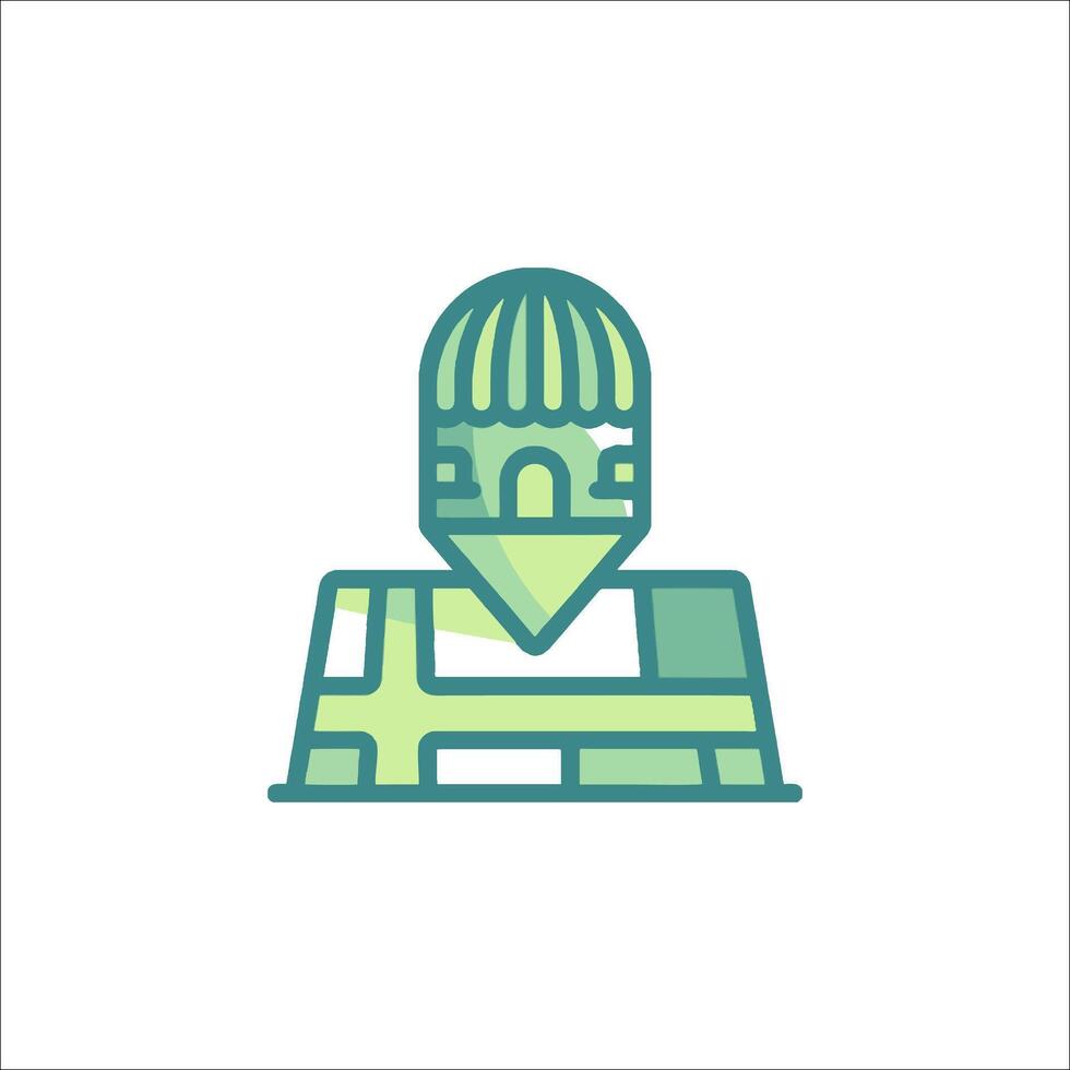 A green and white icon of a man with a hat vector