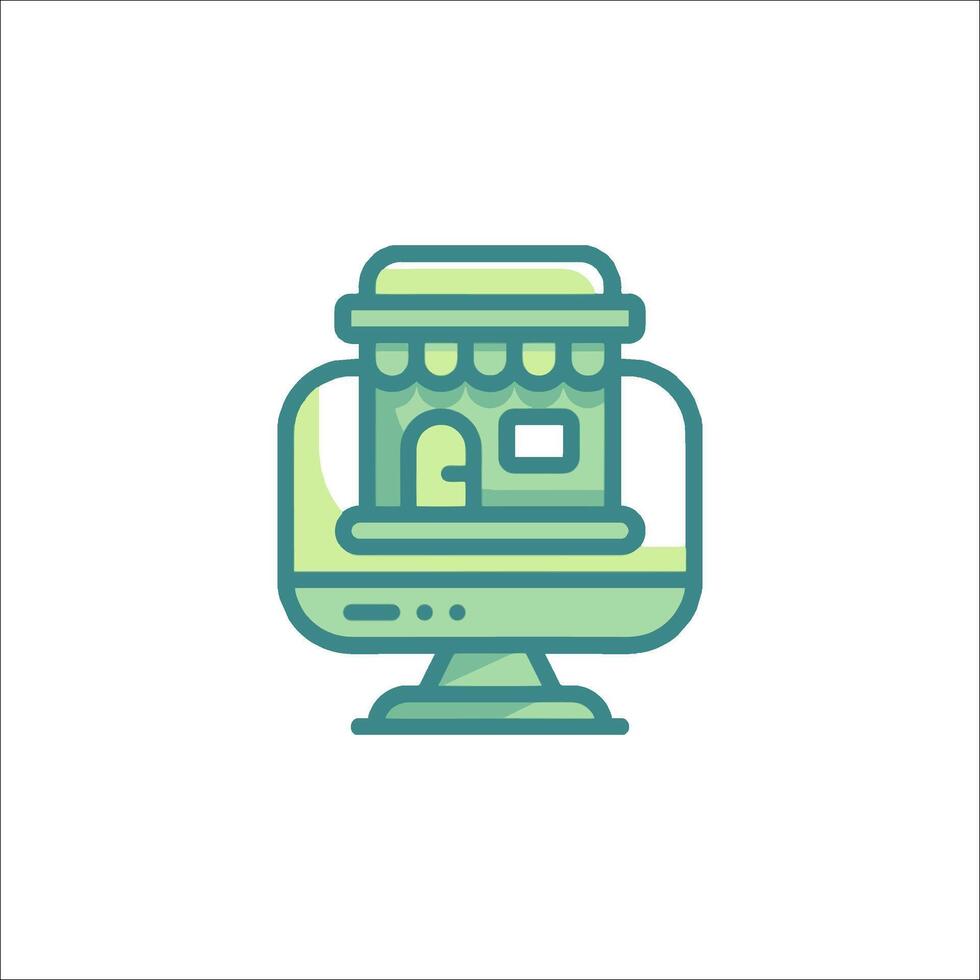 A computer with a green and white background vector