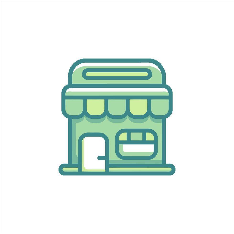 A green and white icon of a store vector