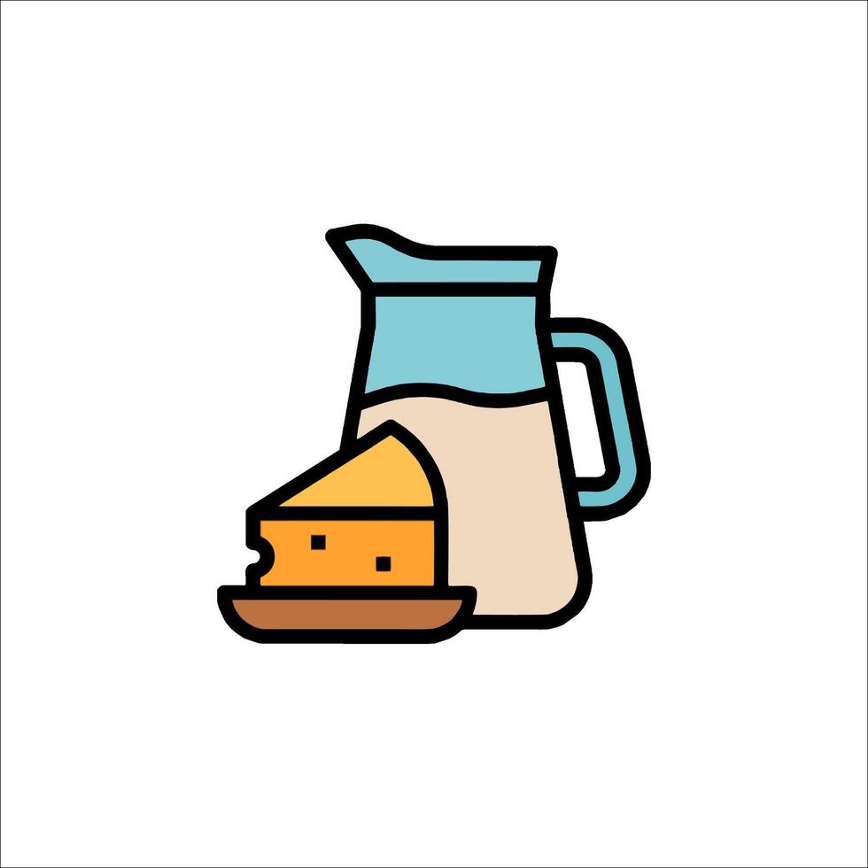 A jug of milk and a piece of cheese on a plate vector