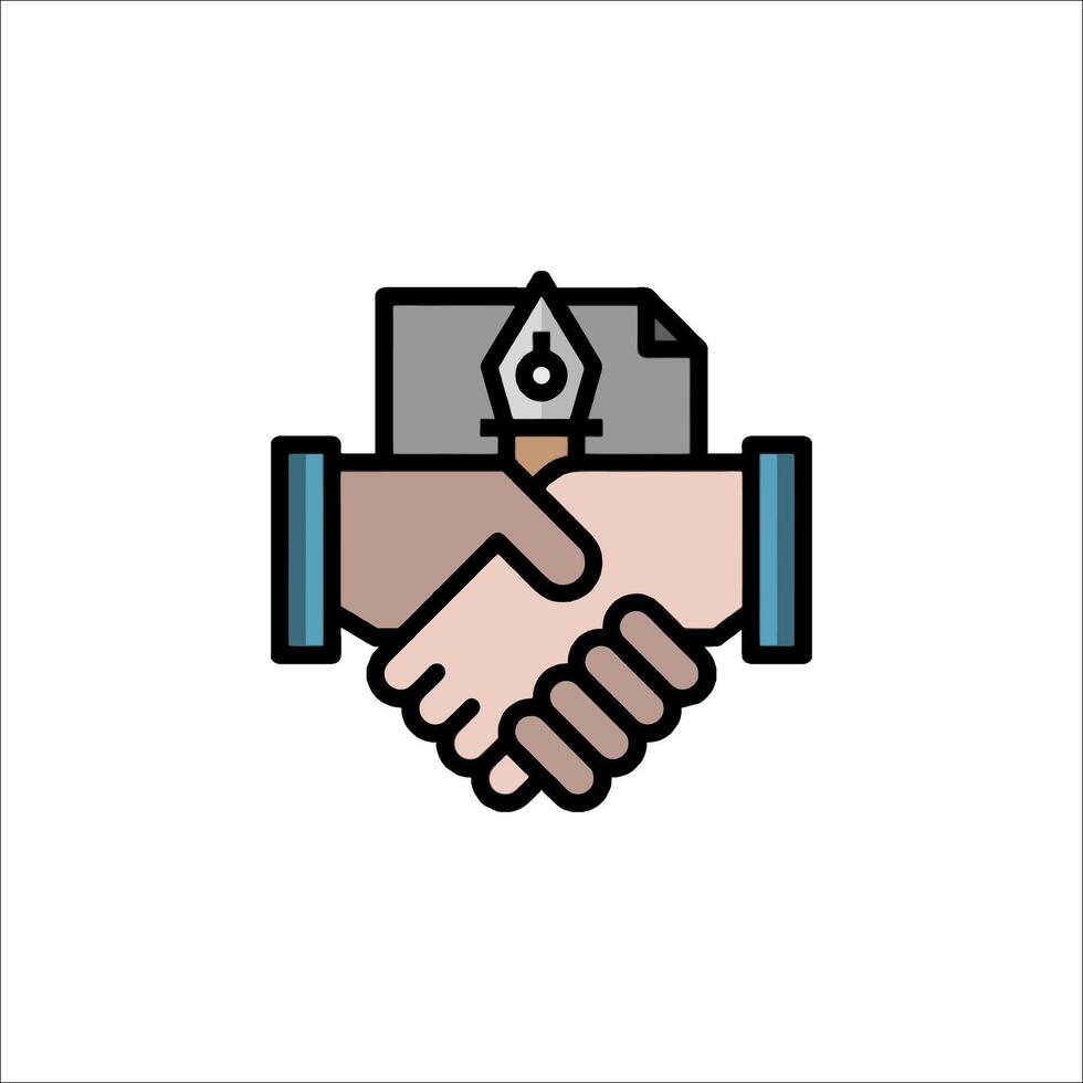 Handshake icon with a pen and paper vector