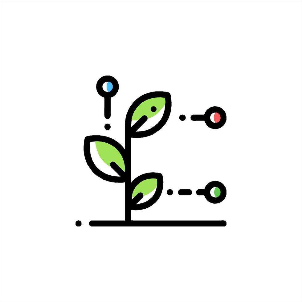 A plant with a green leaf and a line connecting it to other dots vector