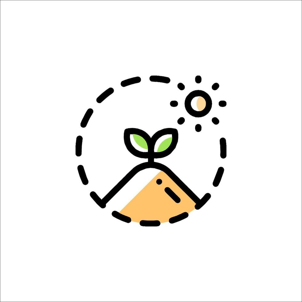 A plant growing on a hill with a sun behind it vector