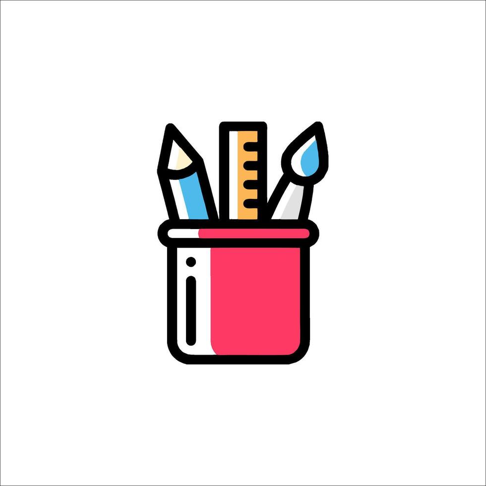 A red cup with pencils and ruler in it vector