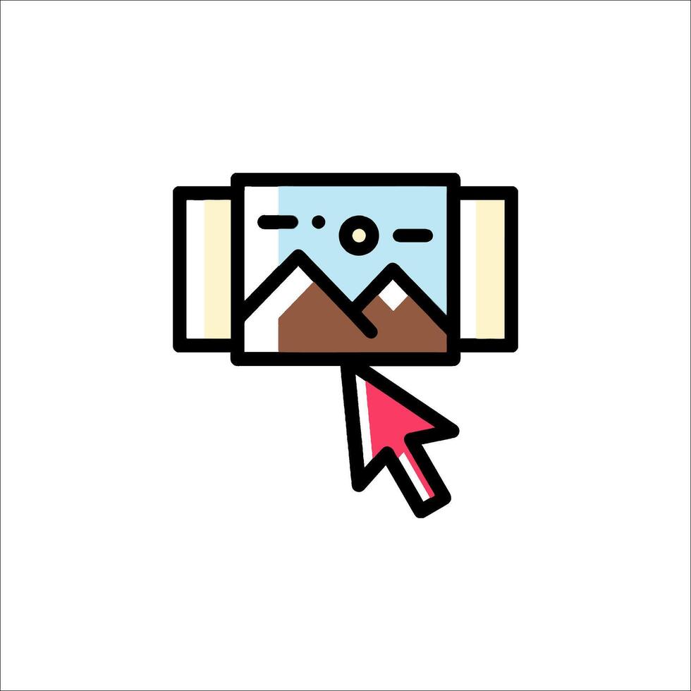 A photo of a mountain with a red arrow pointing to it vector