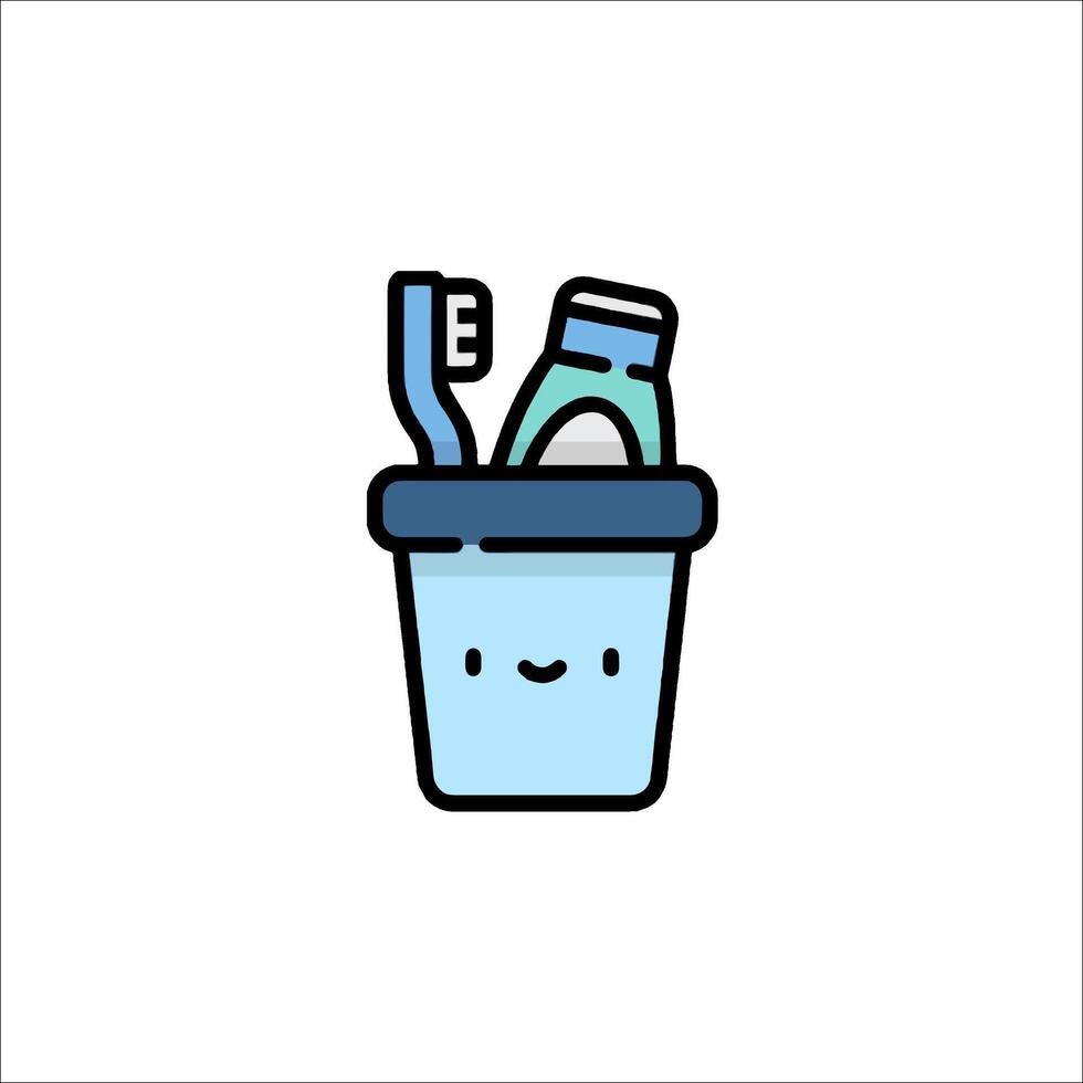 A cartoon toothbrush and toothpaste in a bucket vector