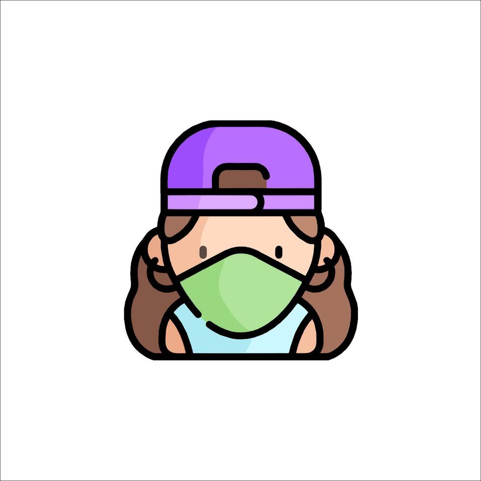 A girl wearing a mask and a cap vector