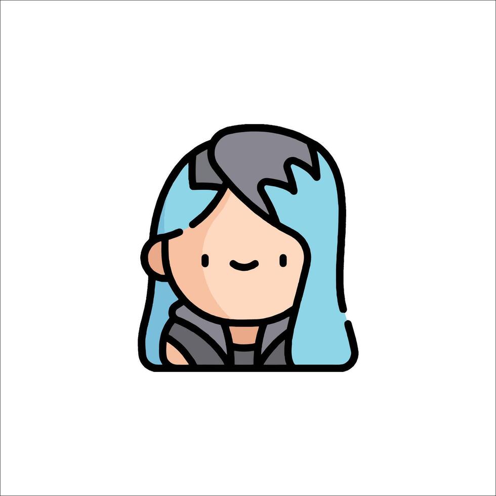 A cartoon girl with blue hair and a black shirt vector