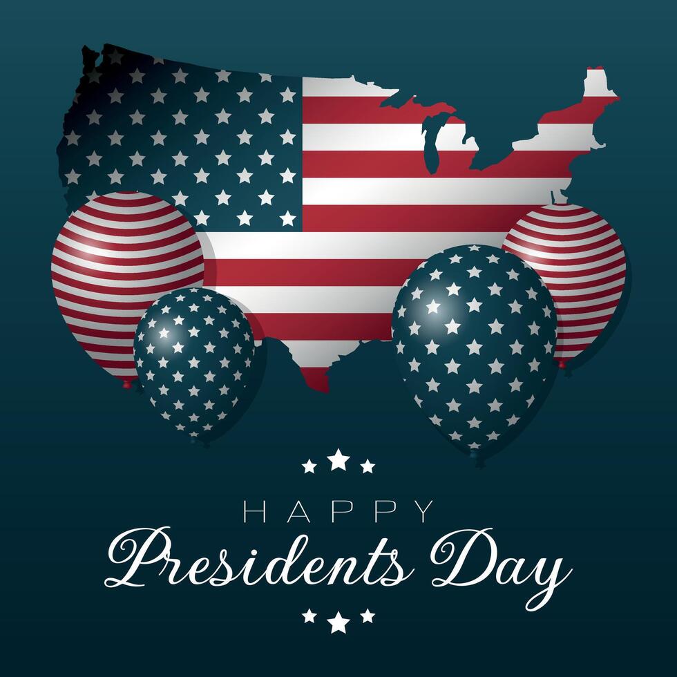 Happy Presidents Day Poster. American flag island with balloons vector