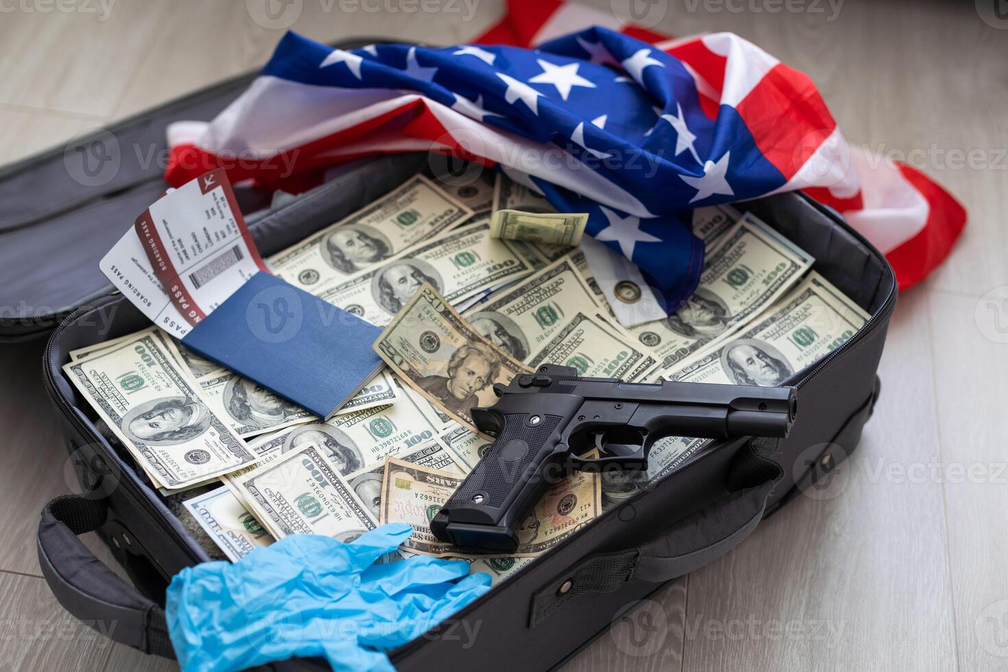 100 dollar bills in a suitcase photo
