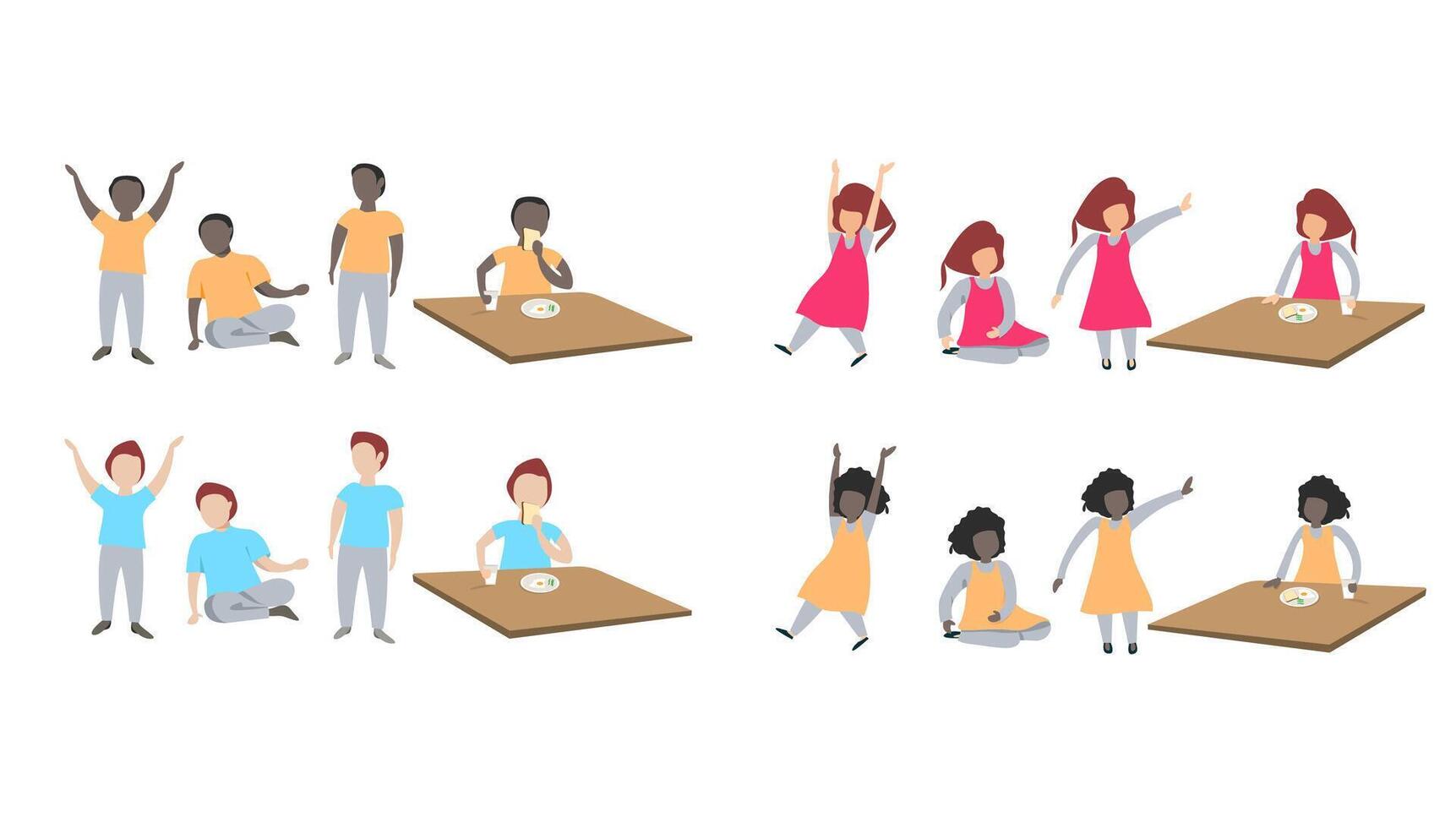 A set of cartoon people sitting at a table vector