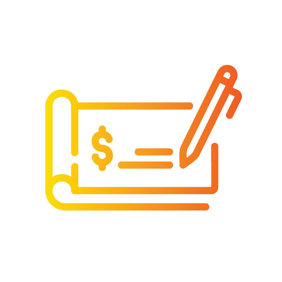 bank check Line Gradient Icon White Background vector
