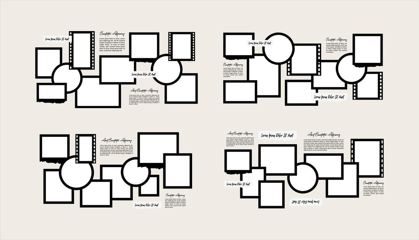 Set photos frame collage and digital photo wall vector