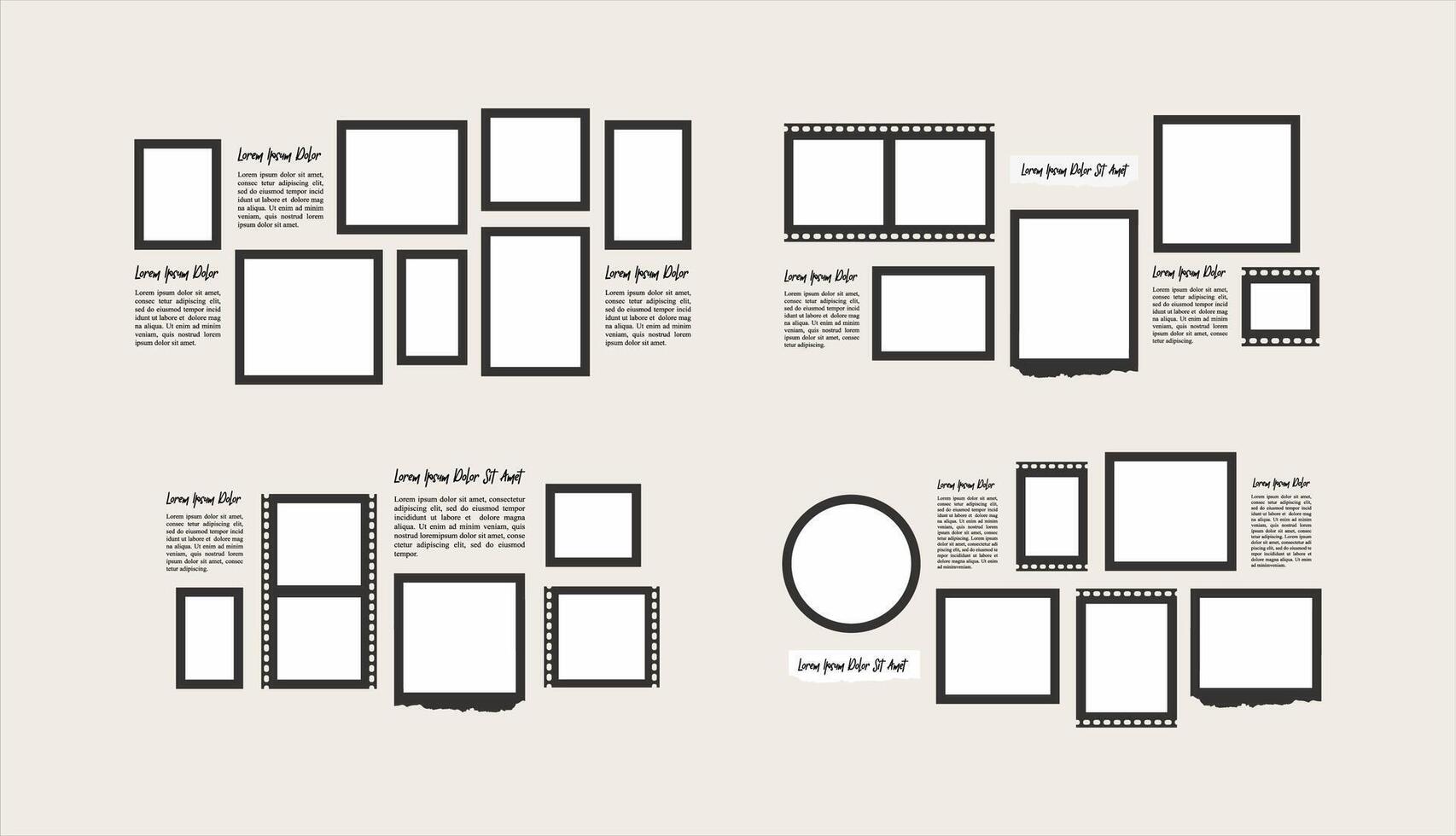 Set photo frame collage template vector