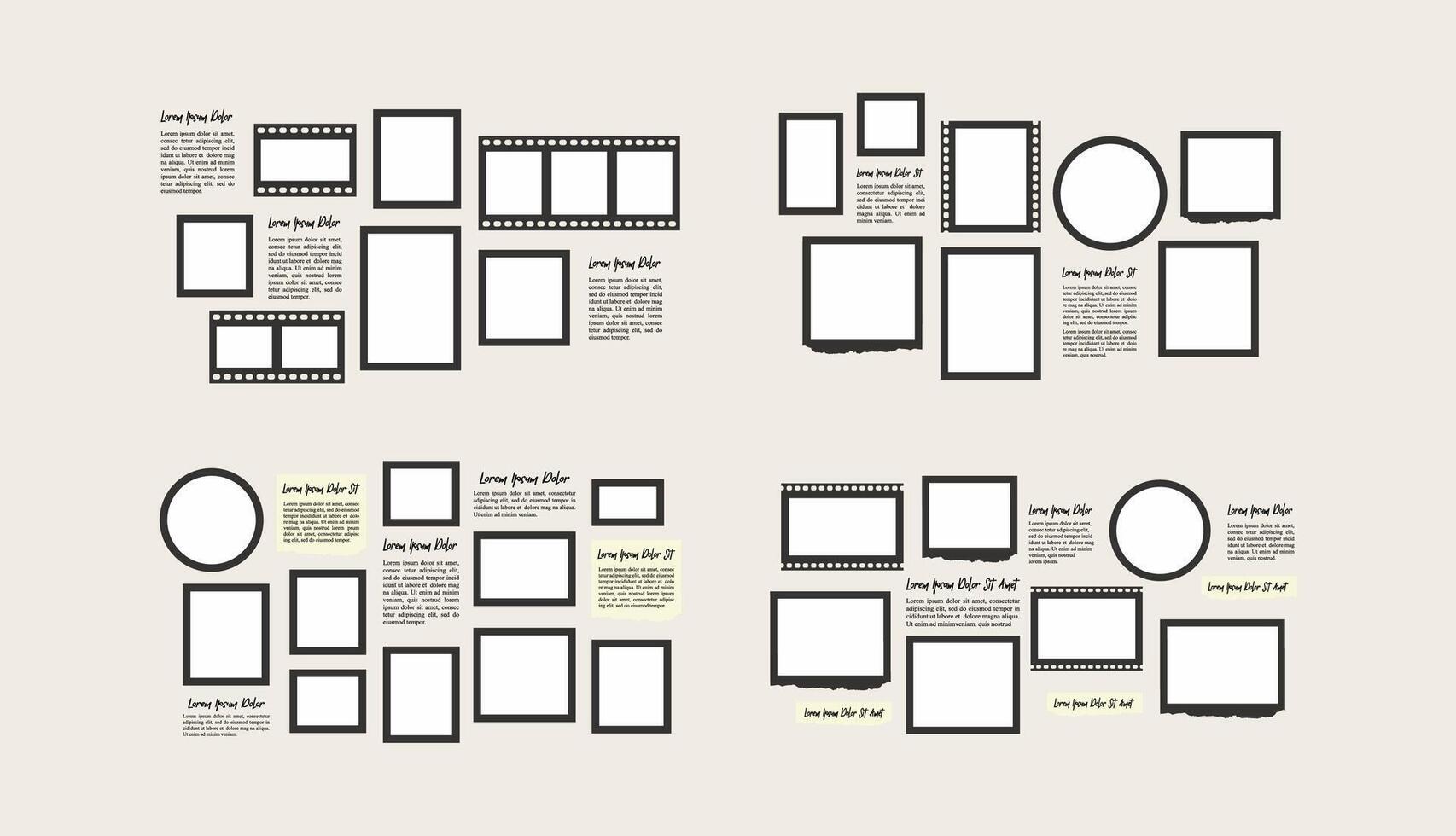 Set page grid layout abstract photo frames vector