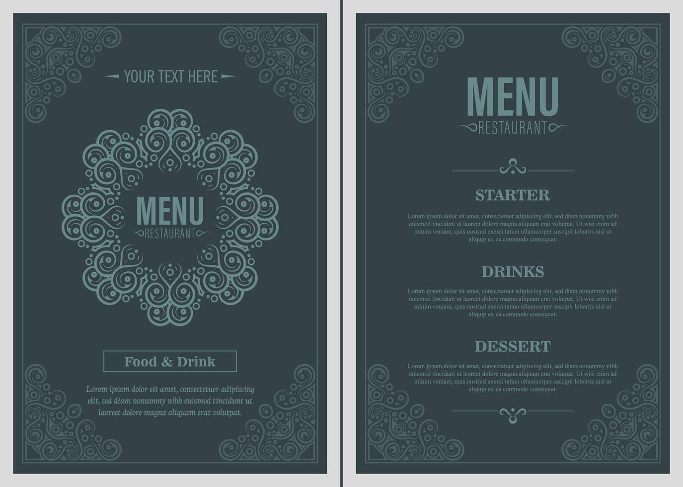 Menu Layout with ornamental Elements. vector