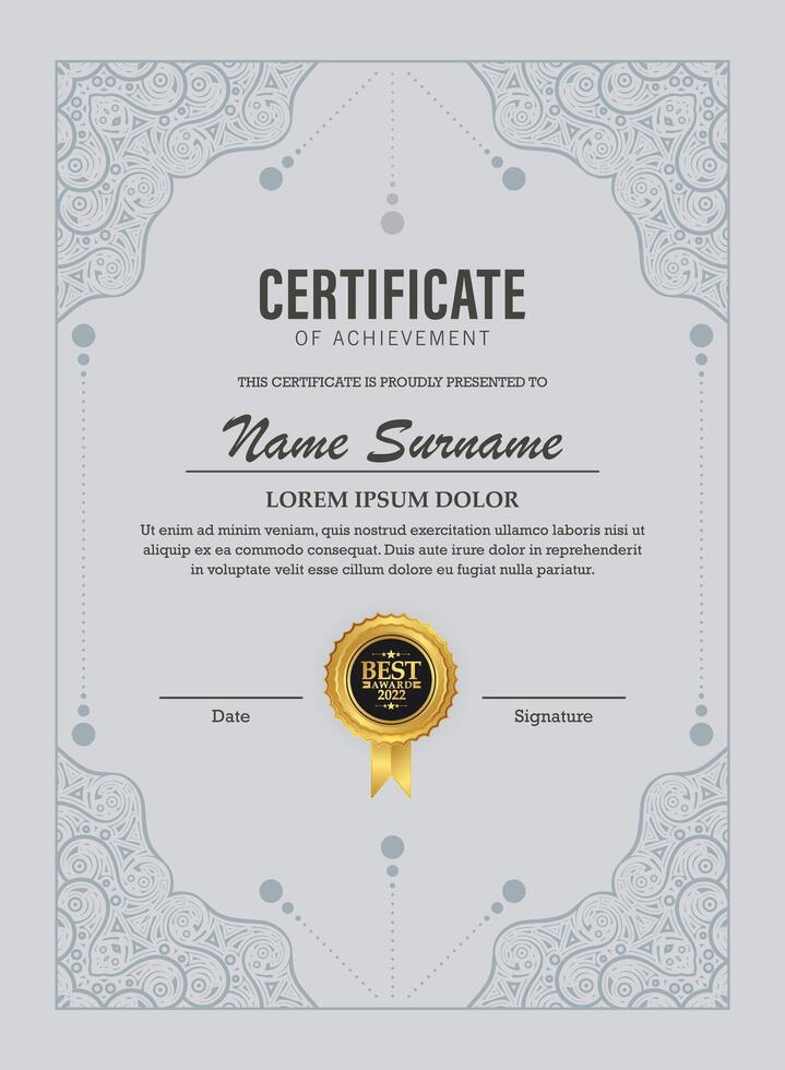 Classic certificate of achievement award template vector