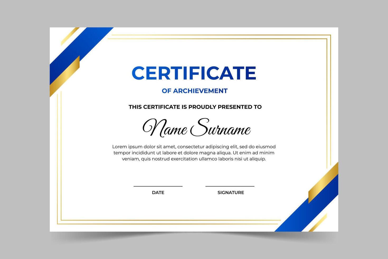 Modern elegant blue and gold certificate template vector