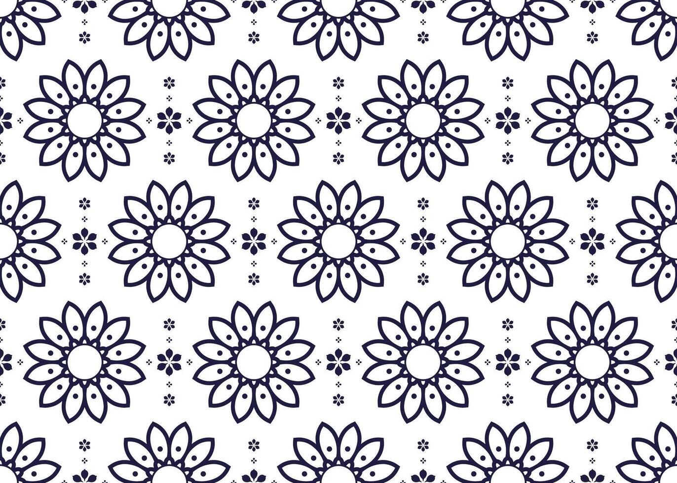 Seamless dark blue line lotus blooming on white background, ethnic fabric seamless pattern, design for cloth, carpet, batik, wallpaper, wrapping etc. vector