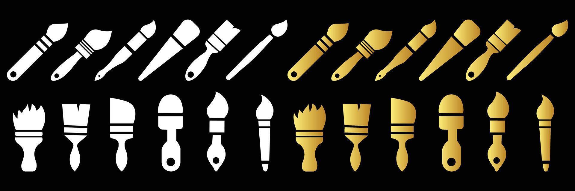 Wight and golden paintbrush icon vector