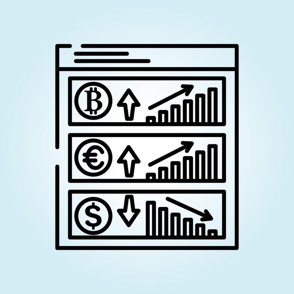 Cryptocurrency and Forex Market Trends Bitcoin, Euro, and US Dollar Performance vector