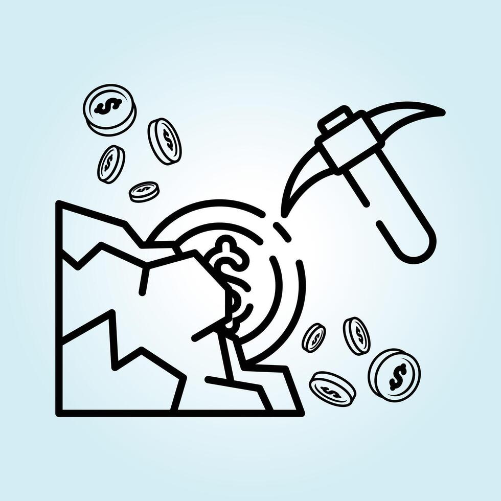 Mining for Digital Fortune A Visual Metaphor for Cryptocurrency Mining vector