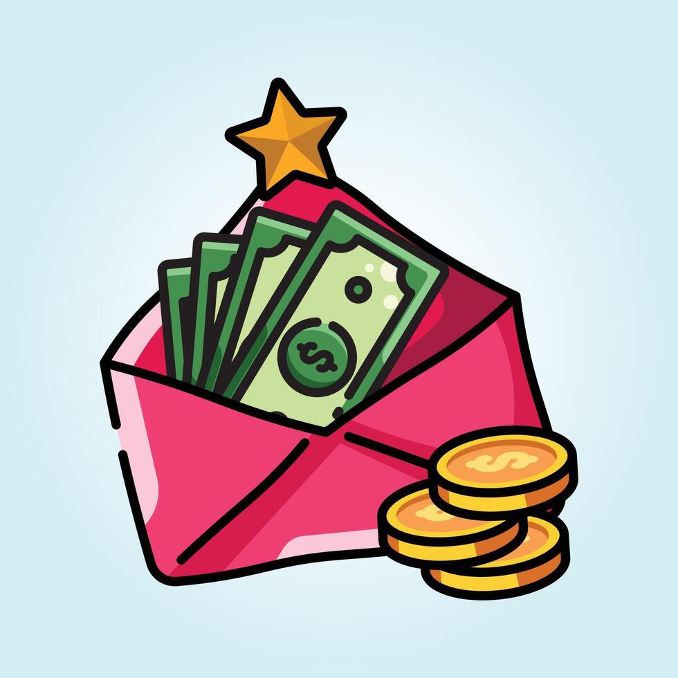 Red Envelope with Cash and Coins A Lucky Surprise vector
