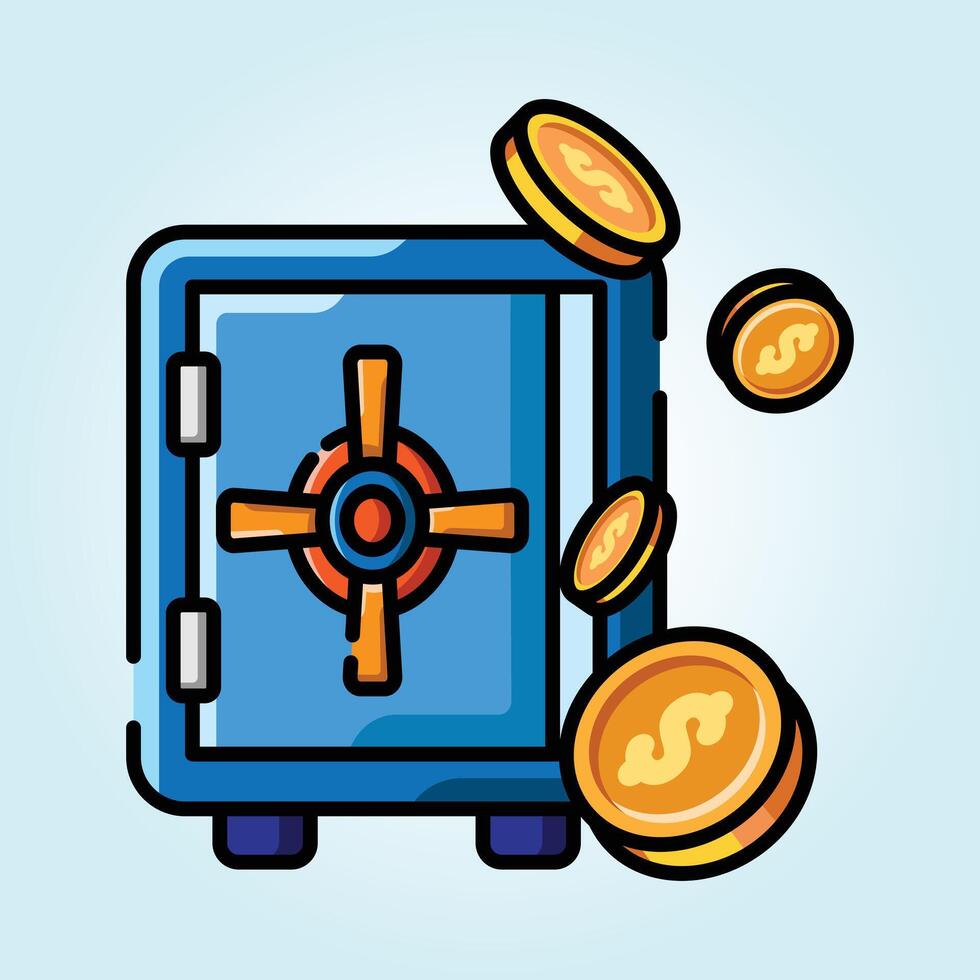 Safe and Secure Digital Illustration of a Blue Safe with Golden Coins vector