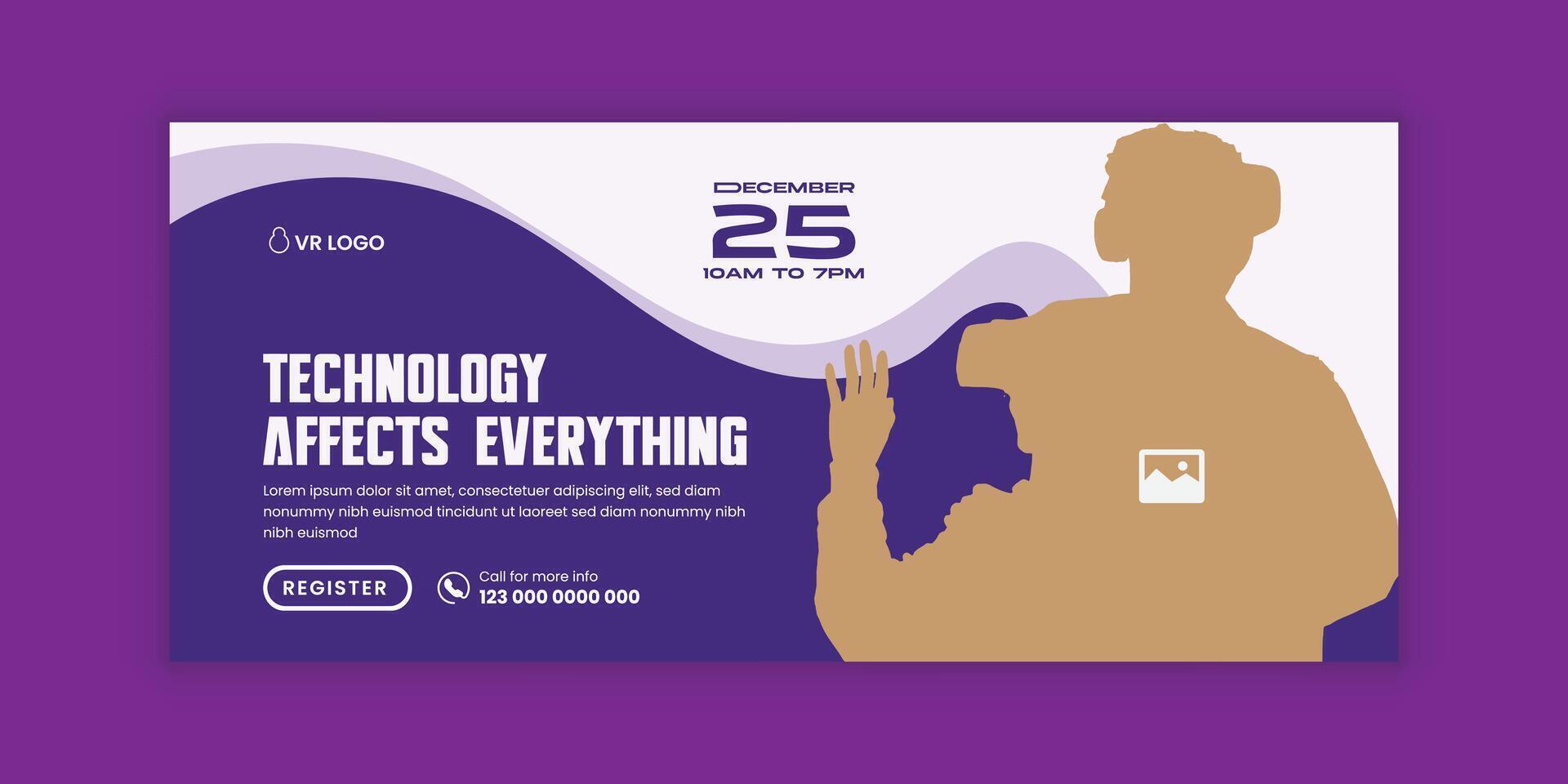 Virtual reality workshop announcement web post or social media banner template vector