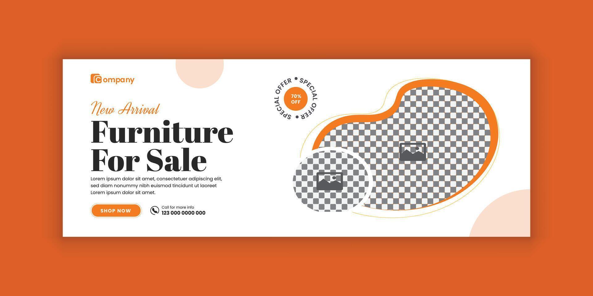 Modern Furniture Sale Social Media Cover Page Timeline Design, Web Banner for Furniture Product Sale, Sale Banner Template Design vector