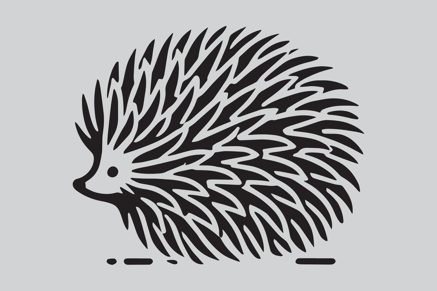 Silhouette of porcupine filled with tropical plant in the jungle in rough drawing vector