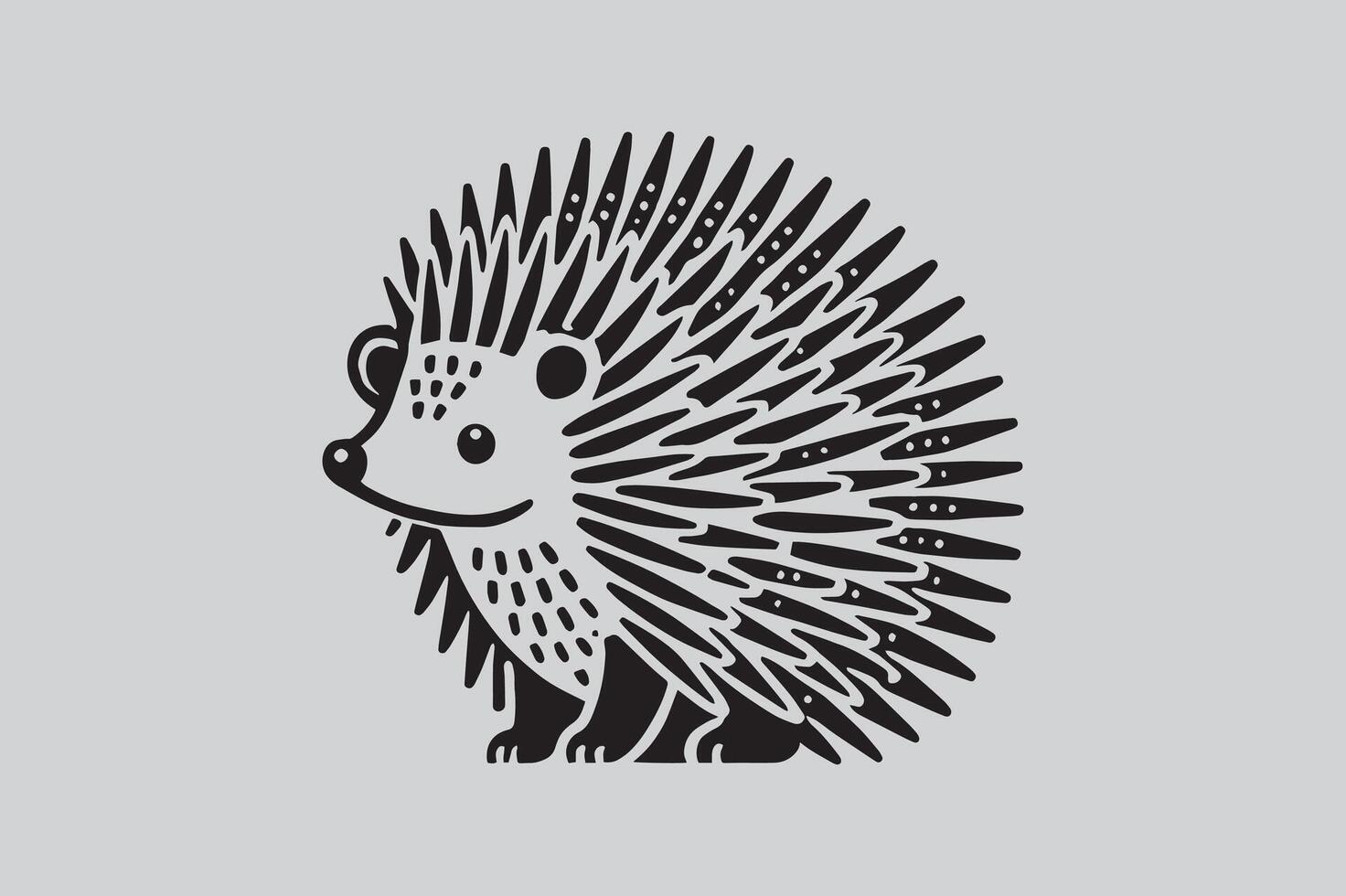 Silhouette of porcupine filled with tropical plant in the jungle in rough drawing vector
