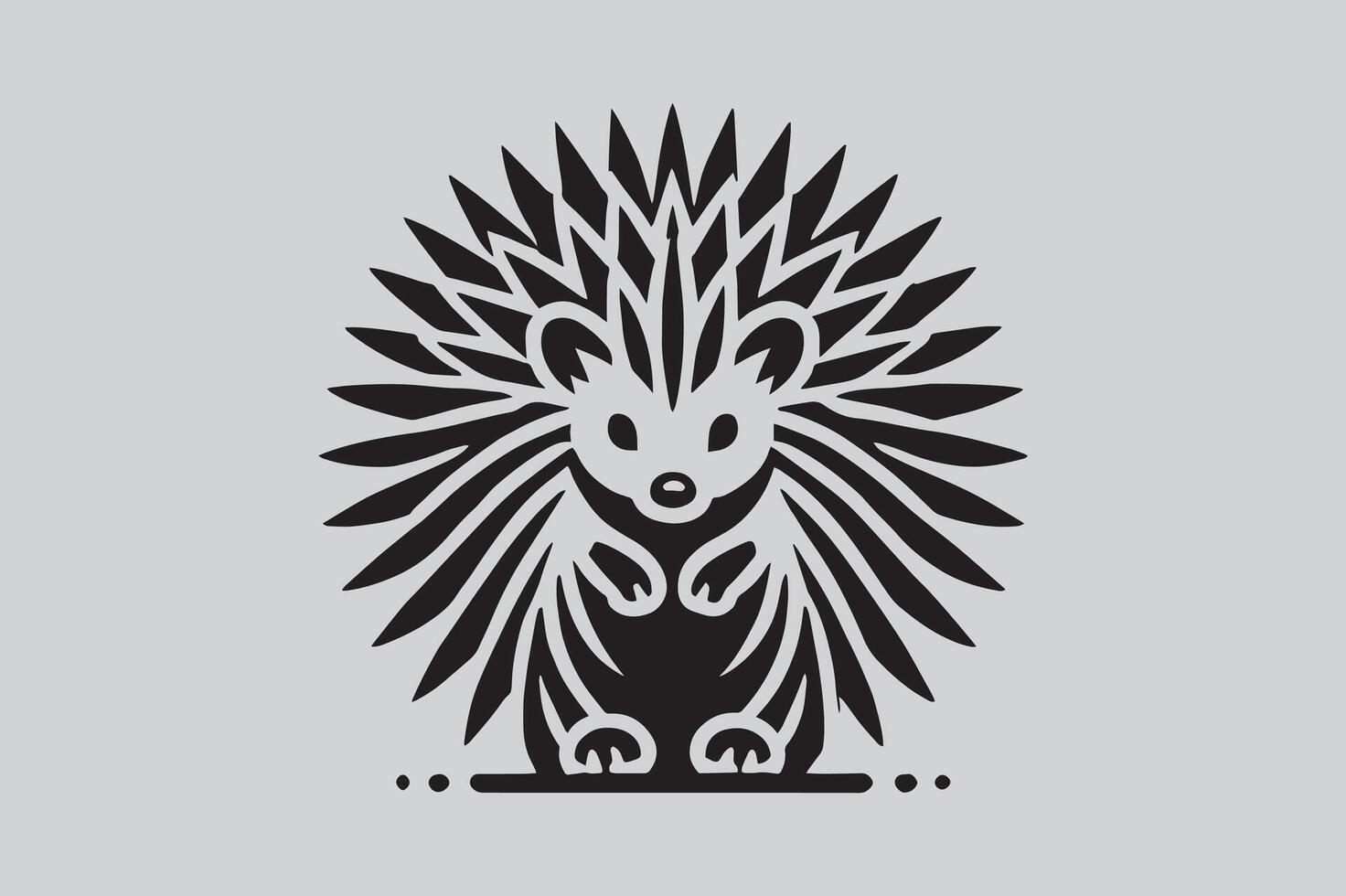 Silhouette of porcupine filled with tropical plant in the jungle in rough drawing vector