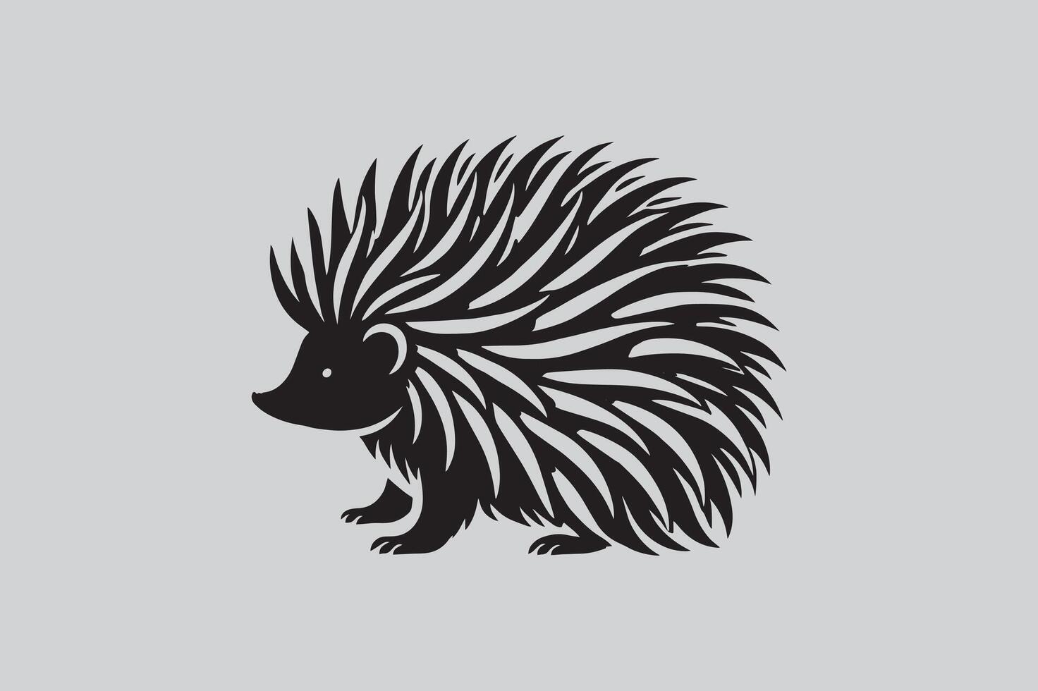 Silhouette of porcupine filled with tropical plant in the jungle in rough drawing vector