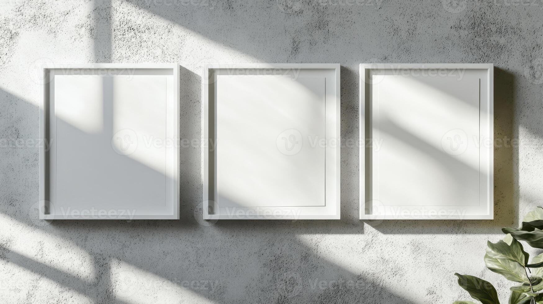 Empty white frames on textured concrete wall photo