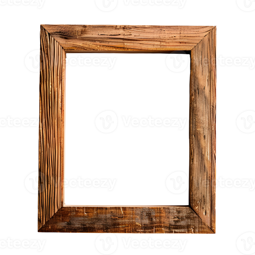 Antique rustic wooden square picture frame isolated on transparent background. Decorative elegant frame design. , cutout. png