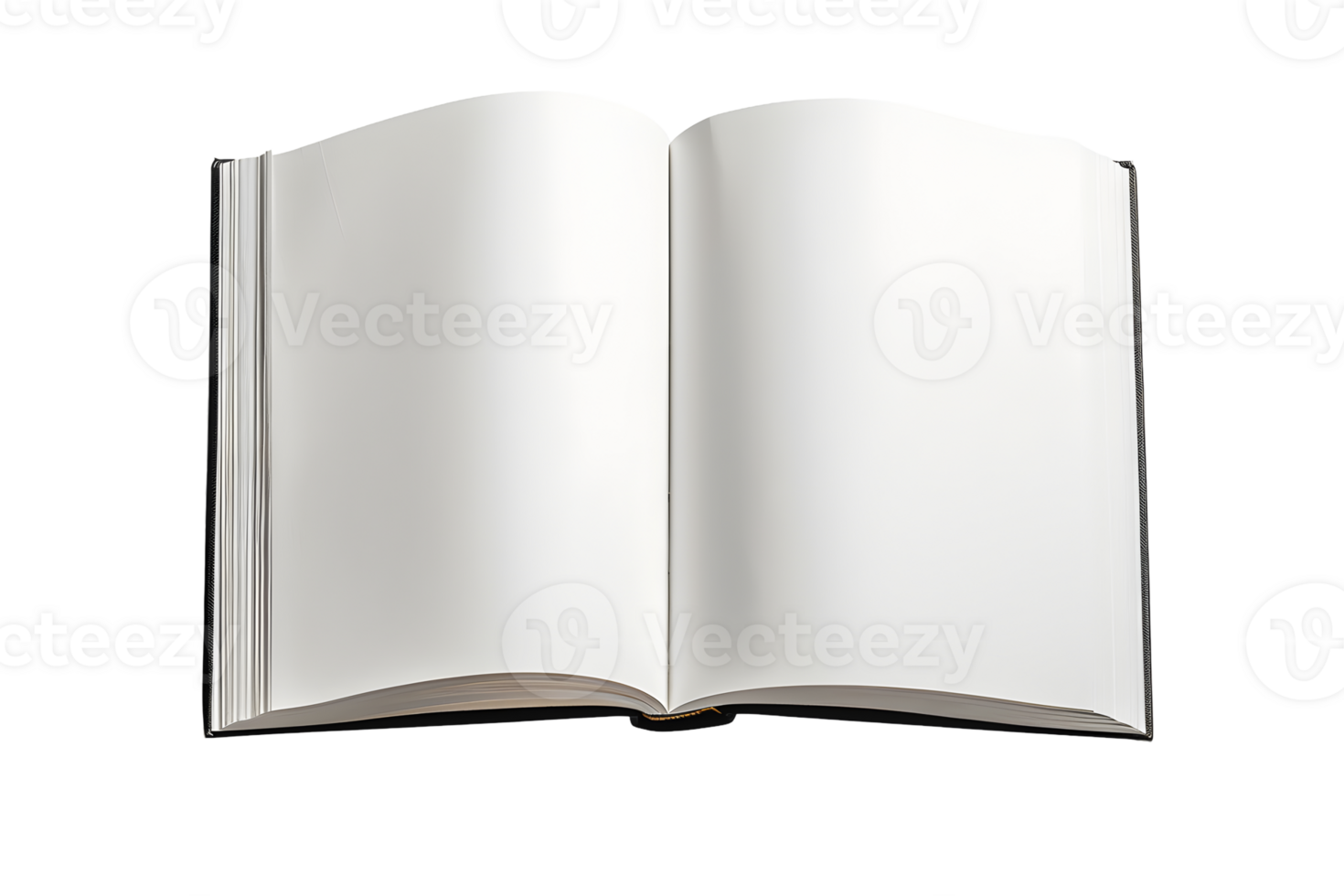 Open blank book mockup with white paper pages isolated on transparent background. Flat lay , cutout. png