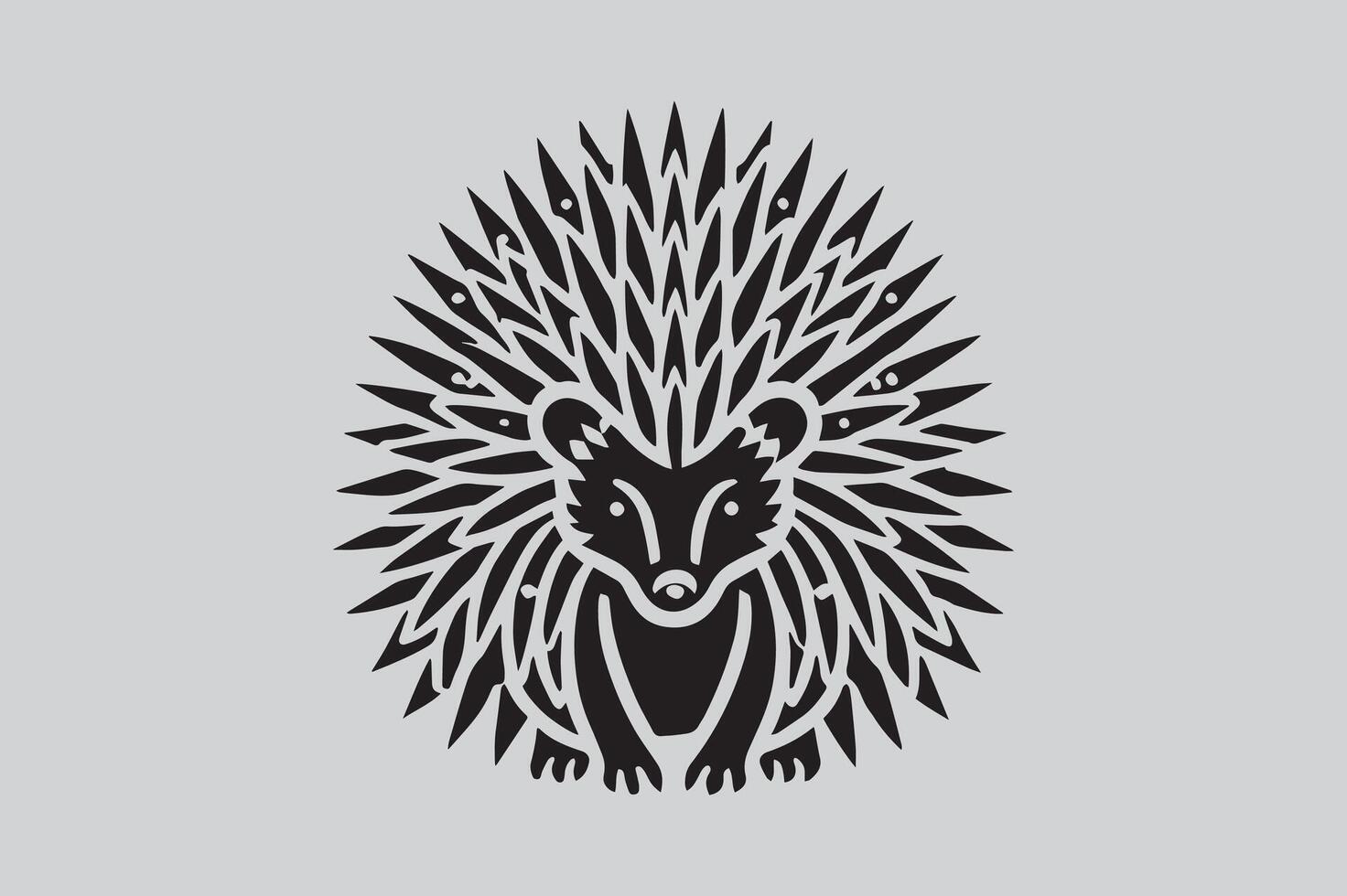Silhouette of porcupine filled with tropical plant in the jungle in rough drawing vector
