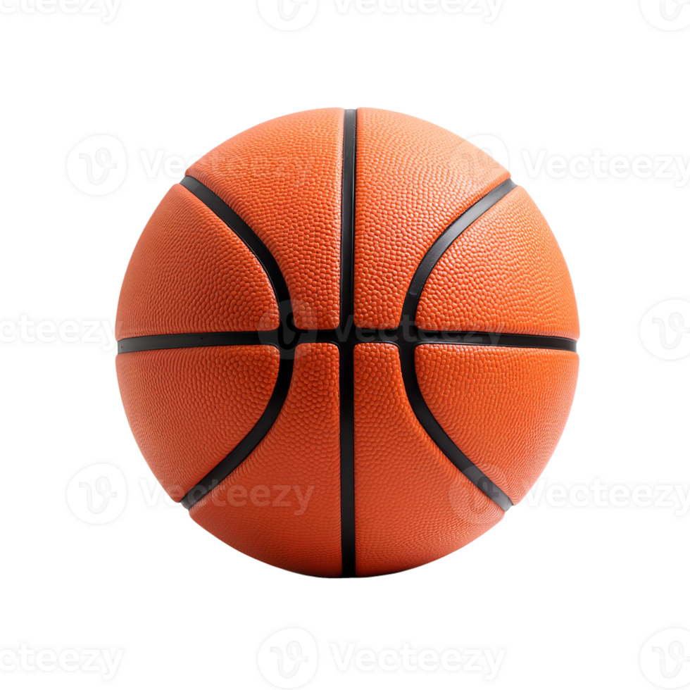 Bright orange basketball with black lines showcasing its textured surface suitable for games at any sports facility. isolated on transparent background png